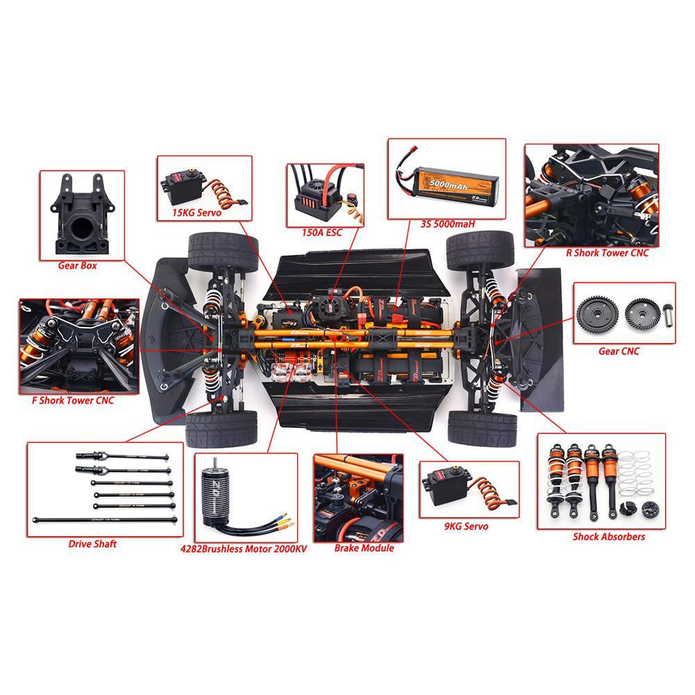 ZD Racing EX07 1/7 4WD RC Car High-Speed 130km/h Professional Flat Drift Sports Car Electric RC Model Toys Gift