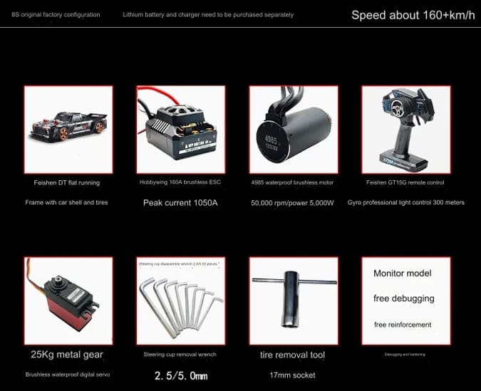 1/7 FSR MODEL DT 8S Brushless 2.4GHz Speed 160Kmh 4WD RTR RC Car